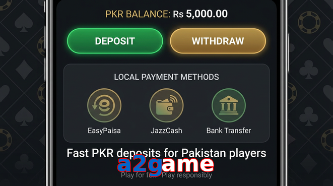 Deposit and withdrawal screen with PKR methods